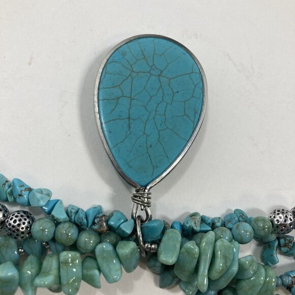 Turquoise Howlite Beaded Womens Necklace Bold Boho Multistrand 18 in - Picture 4 of 13